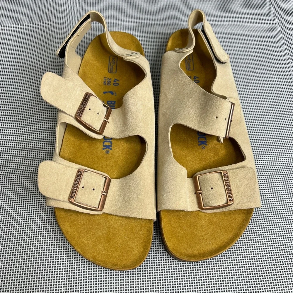 Birkenstock Milano Soft Footbed Suede Sandals Sand Beige EU 40 Women 9 NWOT